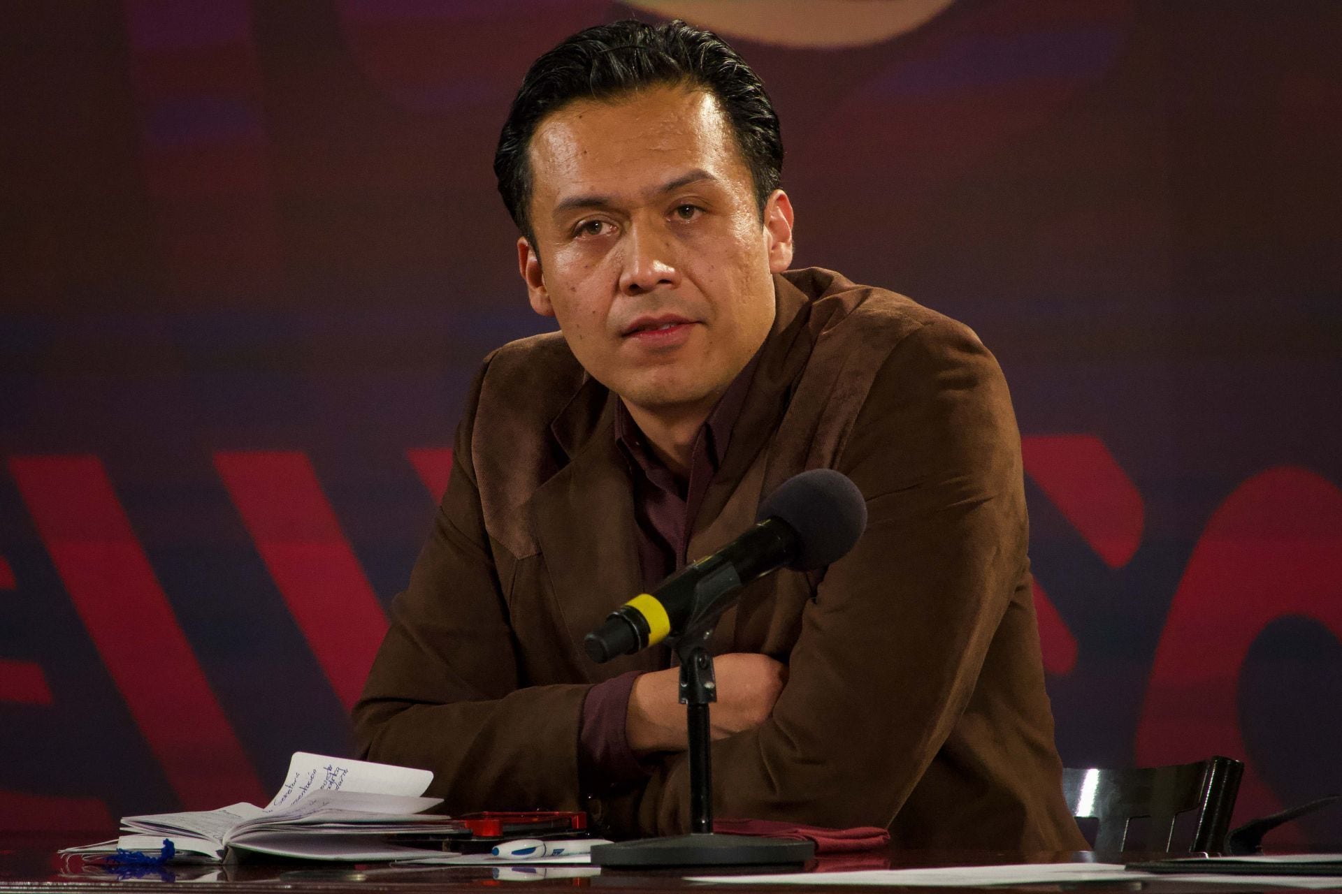 Marx Arriaga Navarro, durante la presentación de los nuevos libros de la SEP en Palacio Nacional