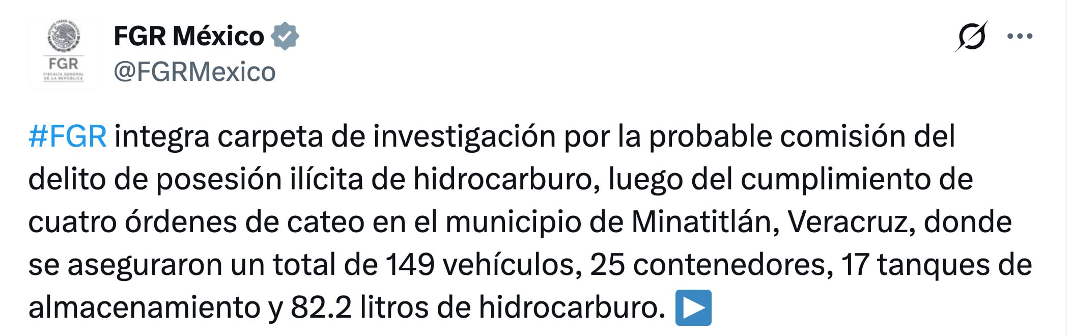 Minatitlán: FGR inicia investigación por decomiso de huachicol
