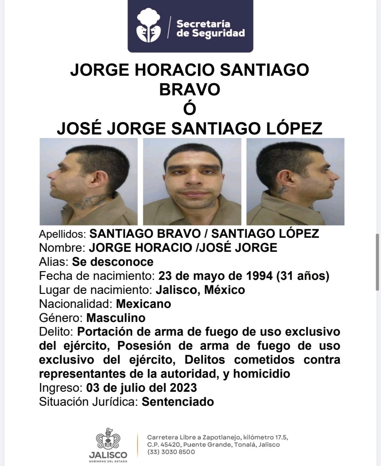 Ficha de Jorge Horacio Santiago Bravo o José Jorge Santiago López