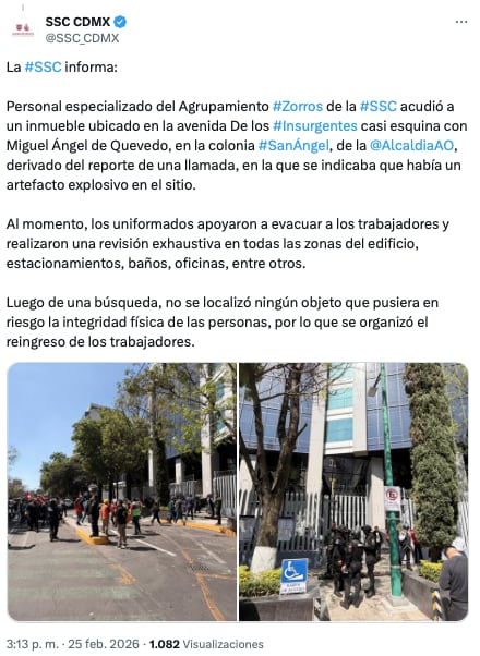 Falsa alarma, no había bomba en Torre Prisma del Poder Judicial