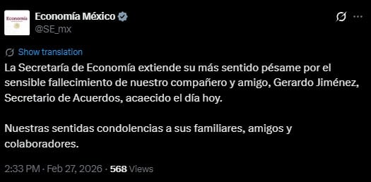 Muere Gerardo Jiménez, funcionario federal de la Secretaría de Economía
