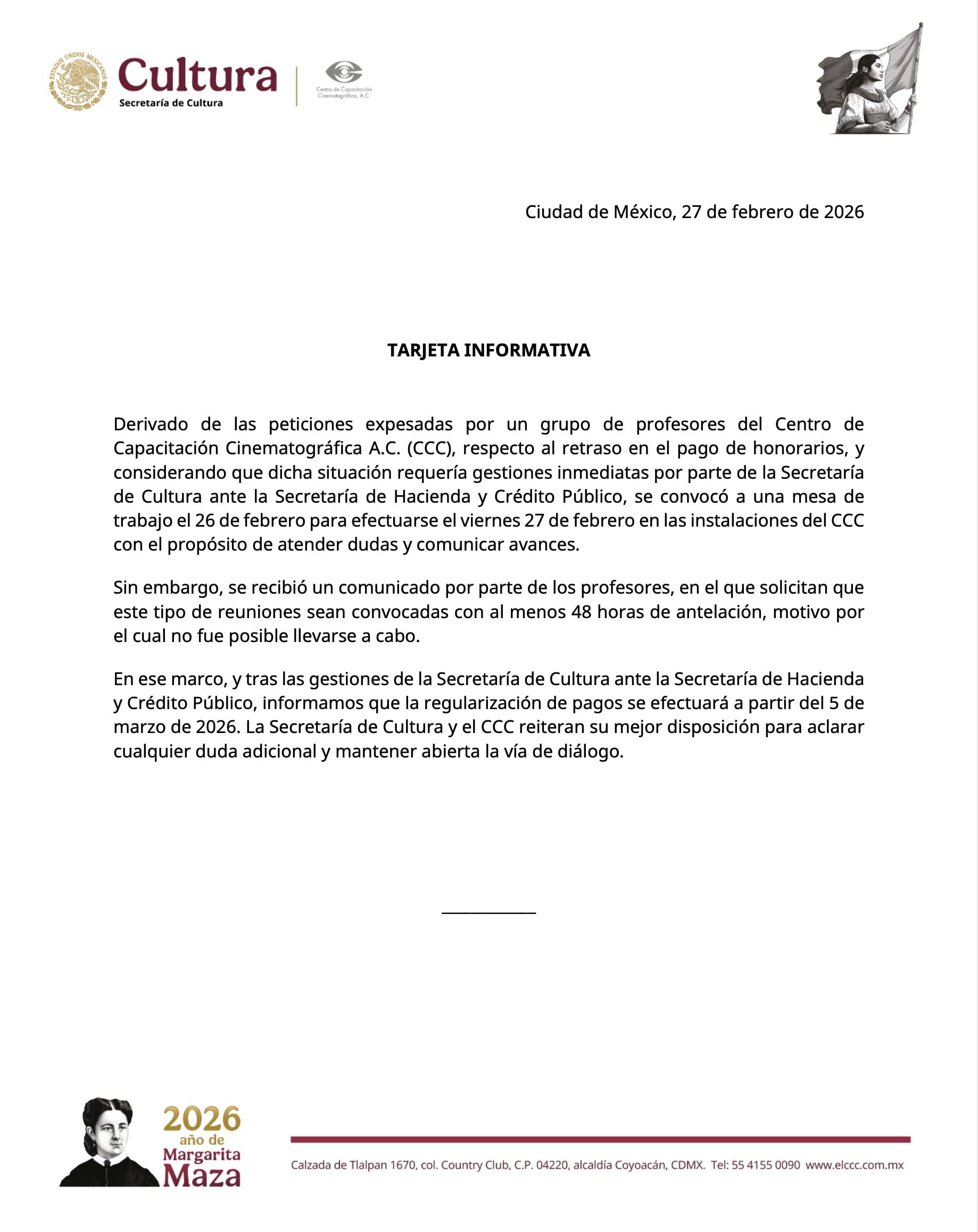 7yawi2vbcne3zirumflmfpyoqe Secretaría de Cultura anuncia fecha para regularizar pagos en IMCINE y CCC