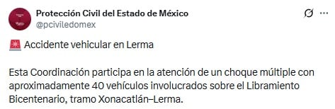 d3kuzk6n3ra6lgx5ppf5tl4uo4 Protección Civil del Estado de México acude a auxiliar tras choque en Libramiento Bicentenario.