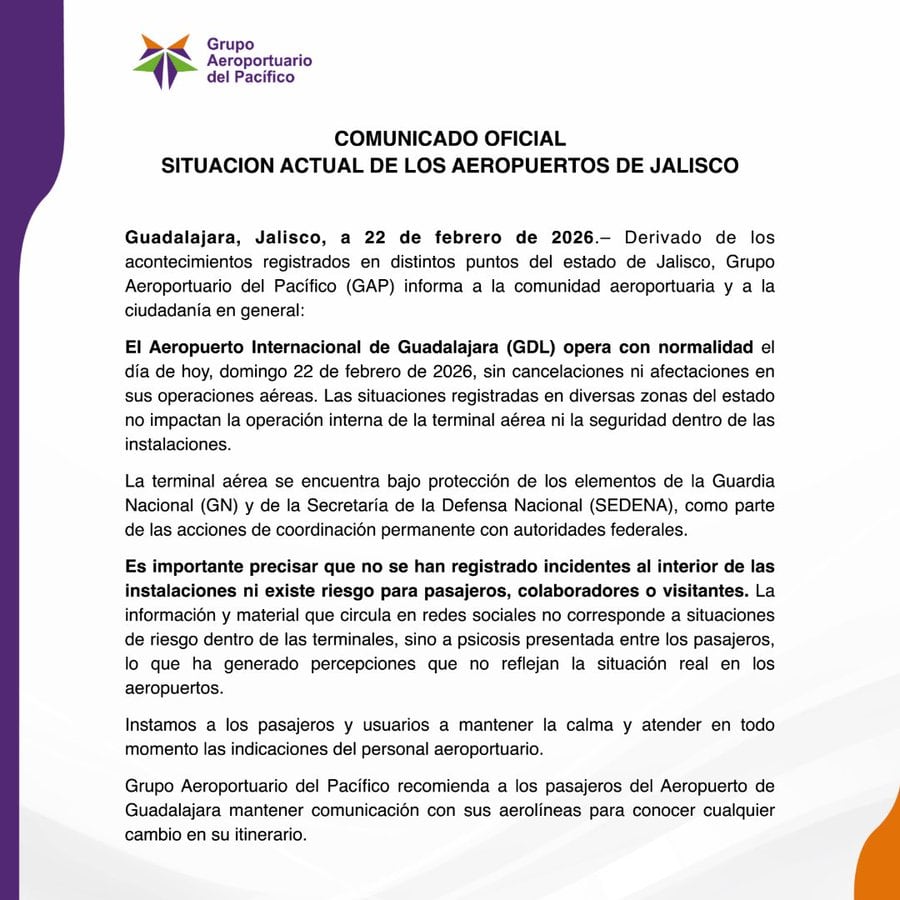 Comunicado Aeropuerto de Guadalajara