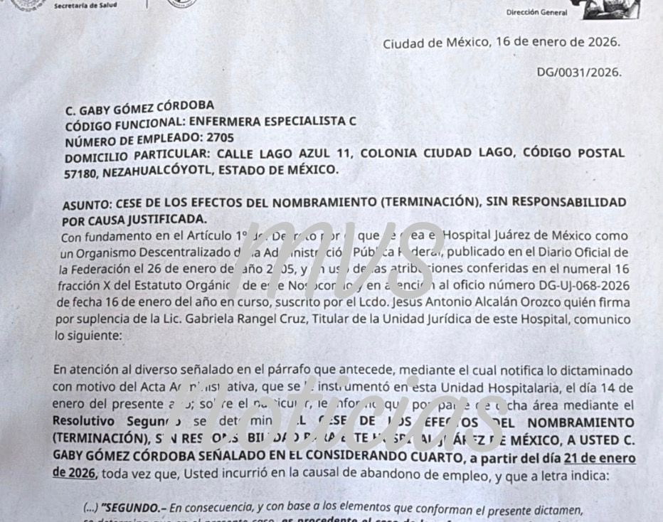 hhhzekwrdvhibpvvmbwlujeg7m Gaby Gómez fue despedida del Hospital Juárez