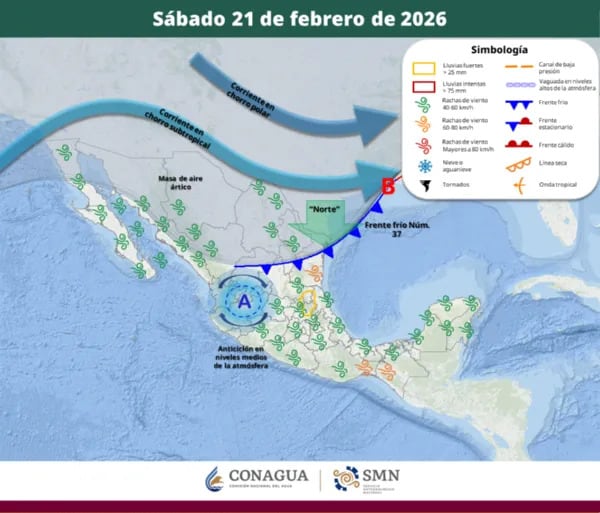 Frente frío 37 causará lluvias y frío intenso este fin de semana
