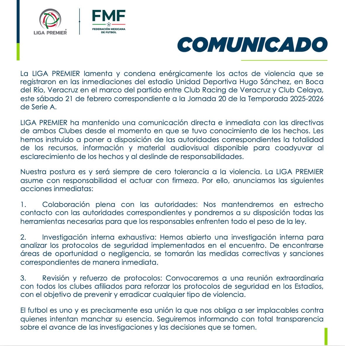 Posicionamientos por riña entre barras de Racing Veracruz y Club Celaya