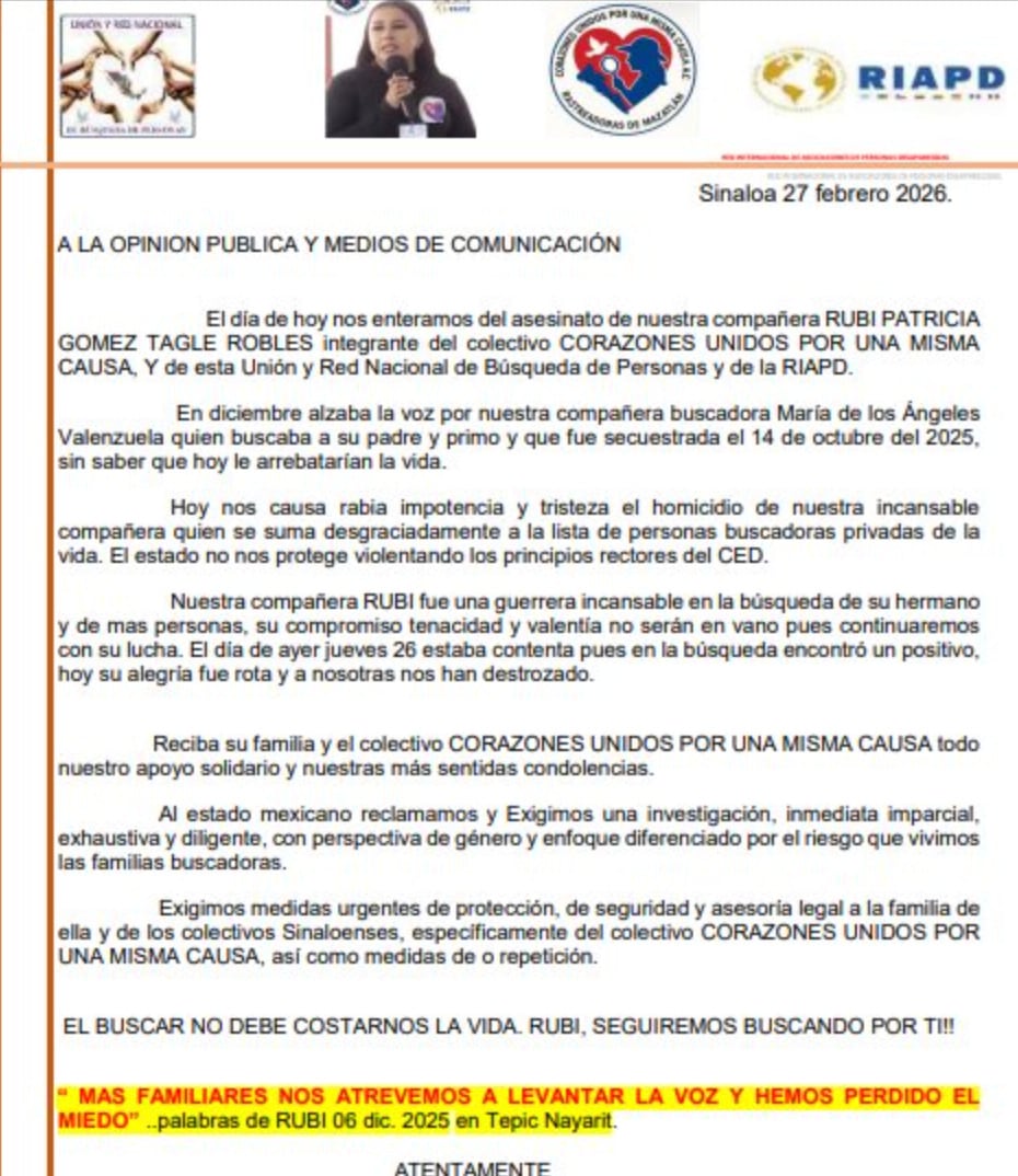 ixuf5qnu4bcqzk5ohxirl72aza Colectivo de Madres buscadoras lamenta la muerte de Rubí Patricia Gómez Tagle