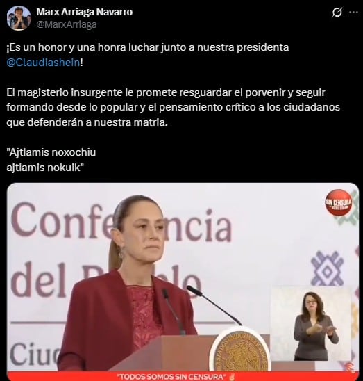 nnmmtha7k5en7mbmlyghoynhgu “Defender la matria”: Marx Arriaga tras reconocimiento de Sheinbaum