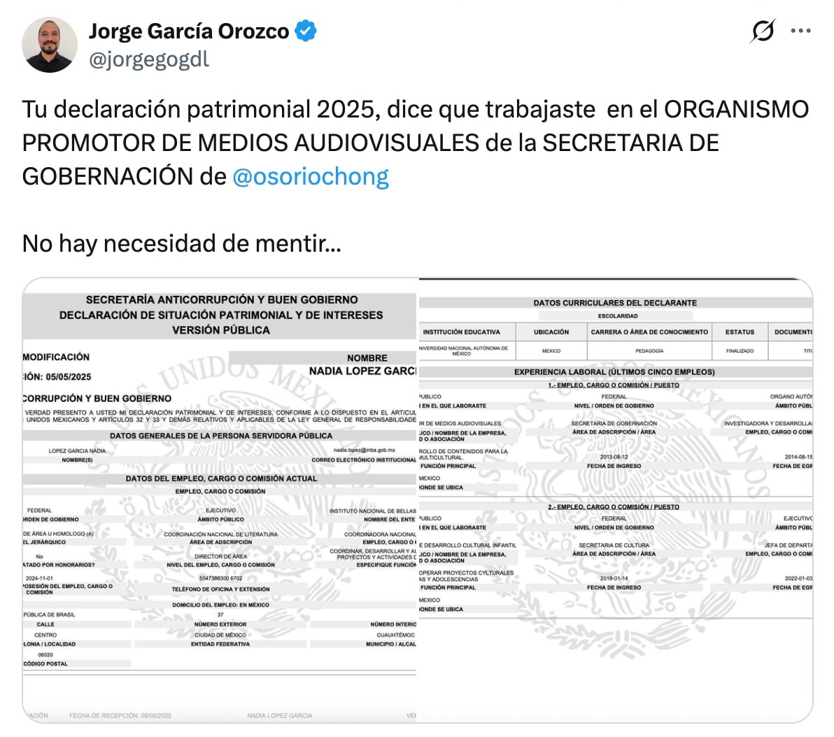 Declaración patrimonial de Nadia López García