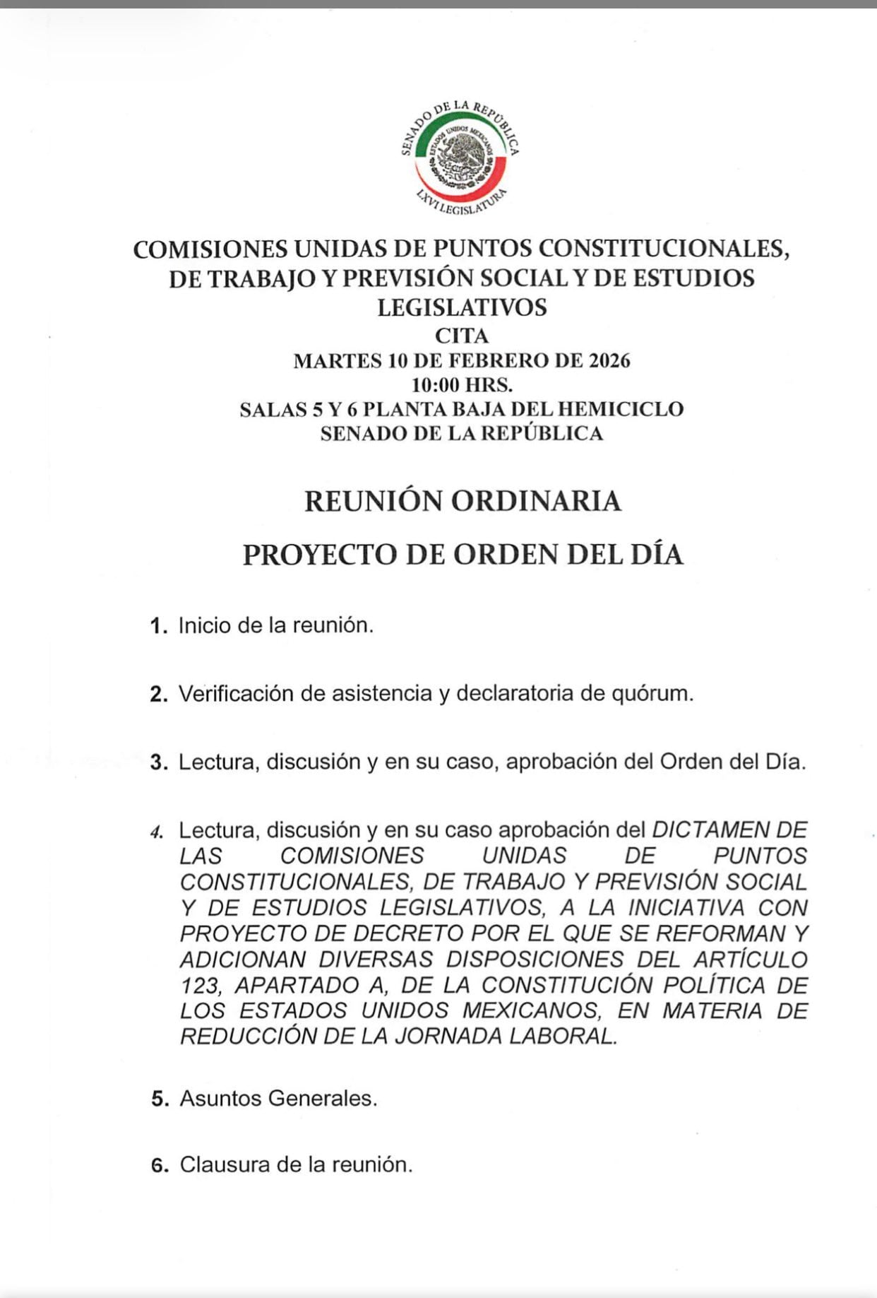 Senado cita a reunión para discusión de las 40 horas en comisiones