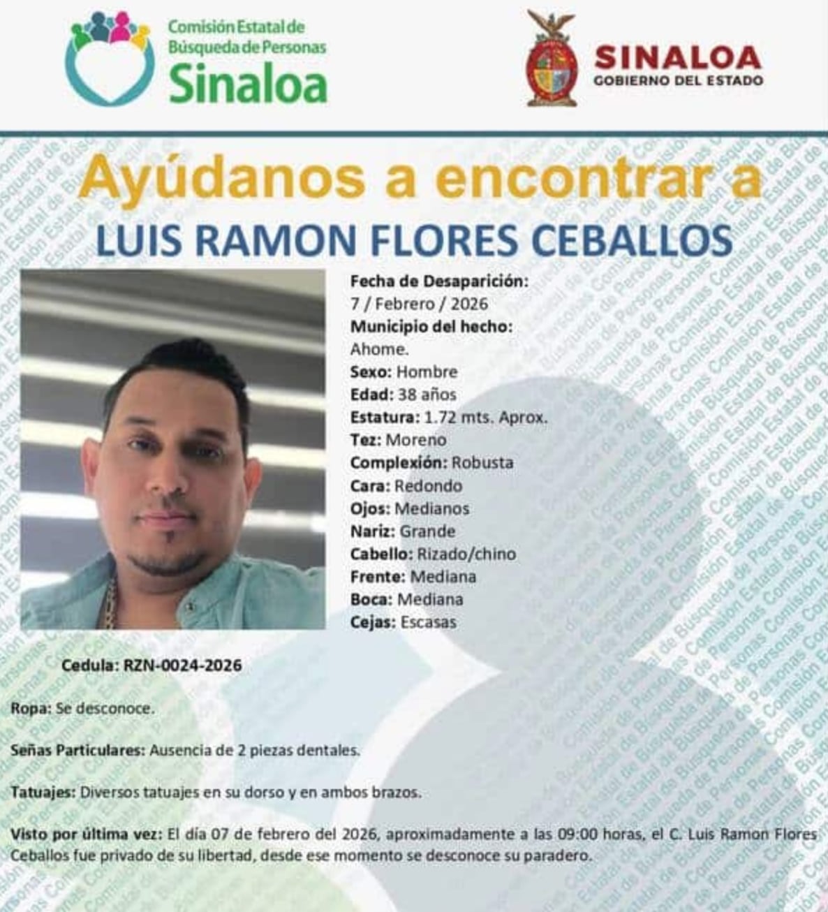 Luis Ramón Flores, una de las posibles víctimas encontradas en Ahome