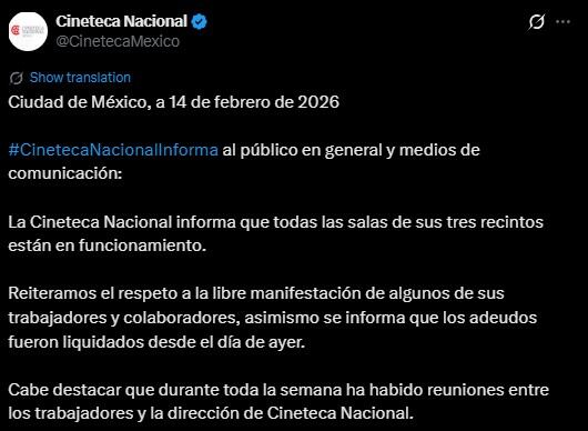 Paro en Cineteca Nacional no suspende funciones