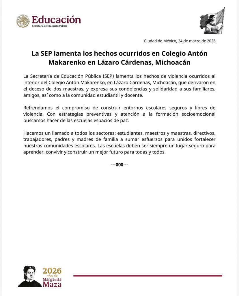 SEP se pronuncia tras balacera en Lázaro Cárdenas que dejó dos maestras muertas