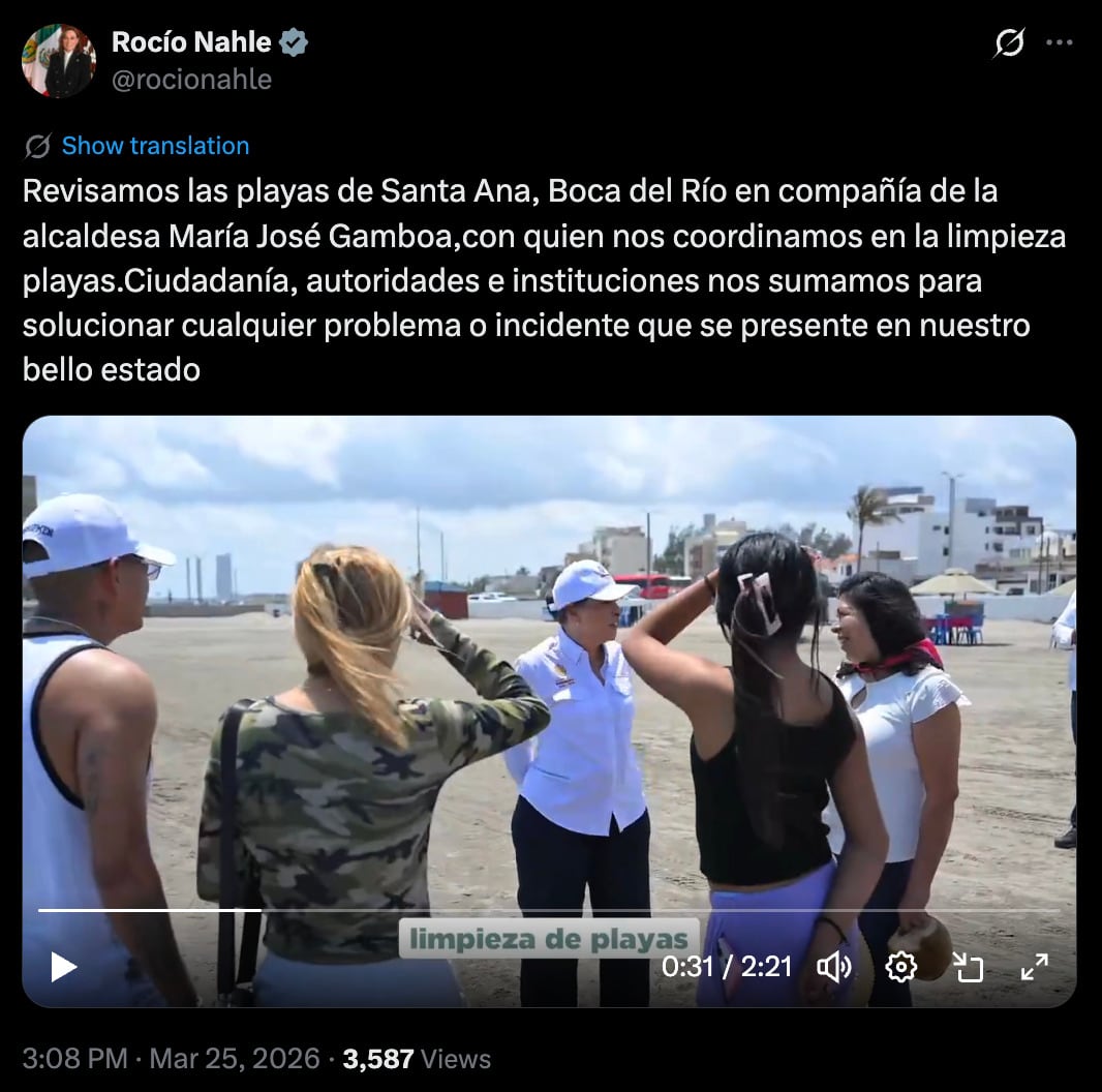 aiay6ukukrcftptwt2fntonu2m Rocío Nahle minimiza impacto de hidrocarburos en playas de Veracruz