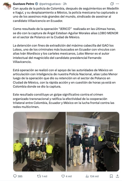 c6xgjkd7lndqthbewxhwmxkfqa Gustavo Pedro adjudica detención de “Lobo menor” a autoridades mexicanas