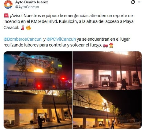 cijk423myvepdptr76zxqptwsq Ayuntamiento de Benito Juárez, Cancún, informa sobre incendio en Grupo Xcaret.