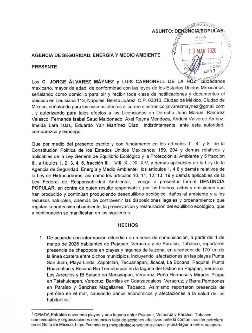 dp3ip3e3rvftxi43hplktwekhu Movimiento Ciudadano presenta denuncia por derrame de petróleo en Veracruz