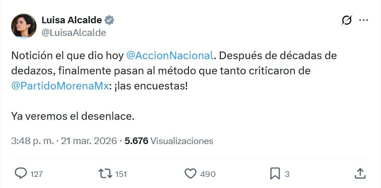 Luisa Alcalde arremete contra método del PAN para candidatos
