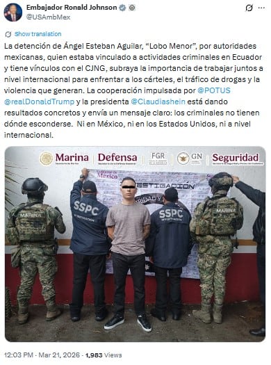 j7au2n2nvzbezp656mbw6knabm Ronald Johnson aplaude detención del "Lobo Menor" en México