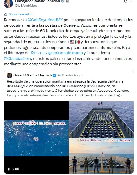 Ronald Johnson reconoce al Gabinete de Seguridad por decomiso en Acapulco