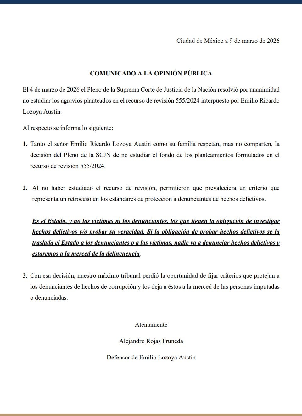Defensa de Lozoya critica fallo a favor de Lourdes Mendoza