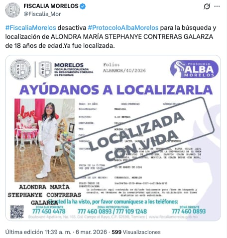 Encuentran con vida a alumna de la UAEM