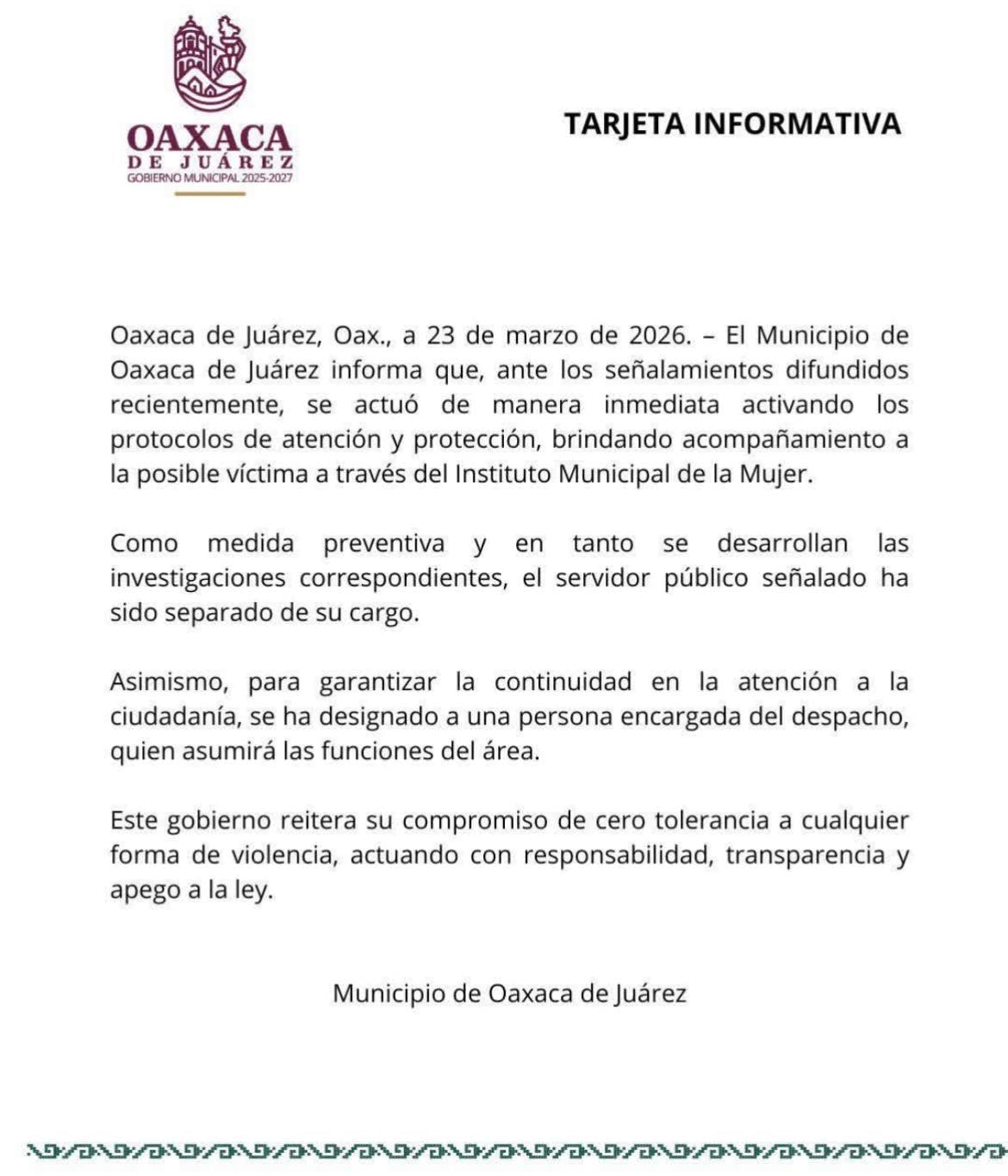 Funcionario del ayuntamiento de Oaxaca es acusado de intento de abuso sexual