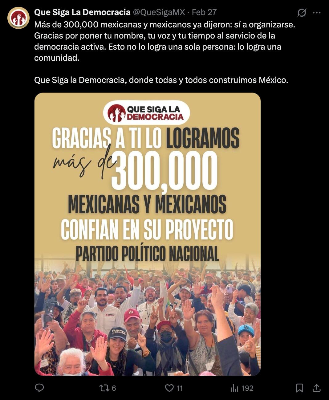 Que Siga la Democracia entra al tablero político rumbo a elecciones 2027