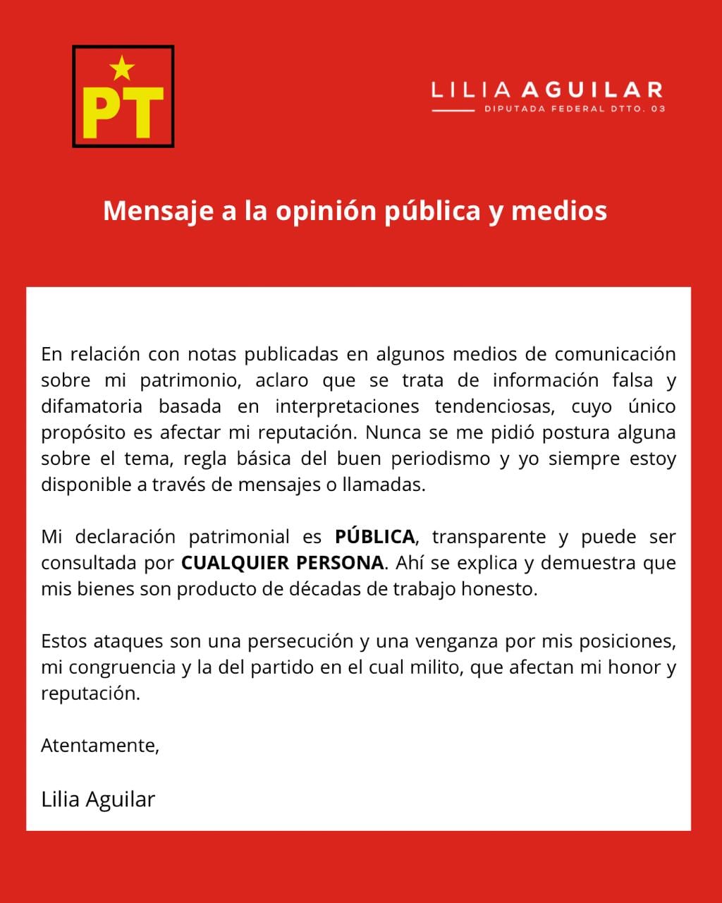 slxryvab5nci3ht7iaylvgljka Lilia Aguilar señala persecución tras señalamientos sobre su declaración patrimonial