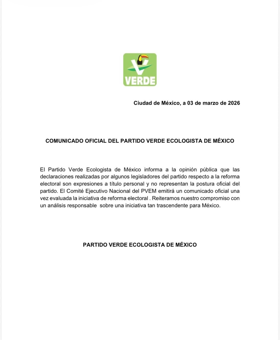 xjh43kkfnfftrmkvt2467v7nqm Por reforma electoral, PVEM se deslinda de declaraciones hechas a título personal por legisladores