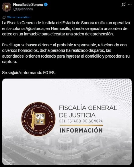 Fiscalía de Sonora abate a sicario ligado a múltiples asesinatos