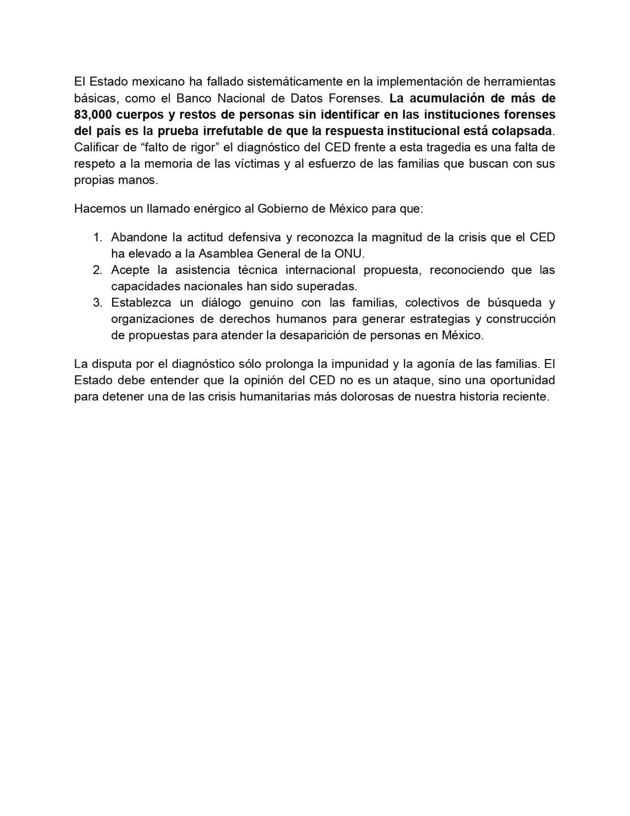 Organizaciones responden a rechazo de México a informe de la ONU