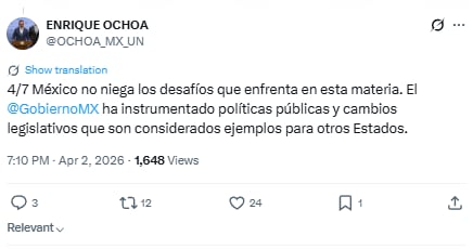 Enrique Ochoa califica de “excedido” informe de la ONU sobre desaparecidos