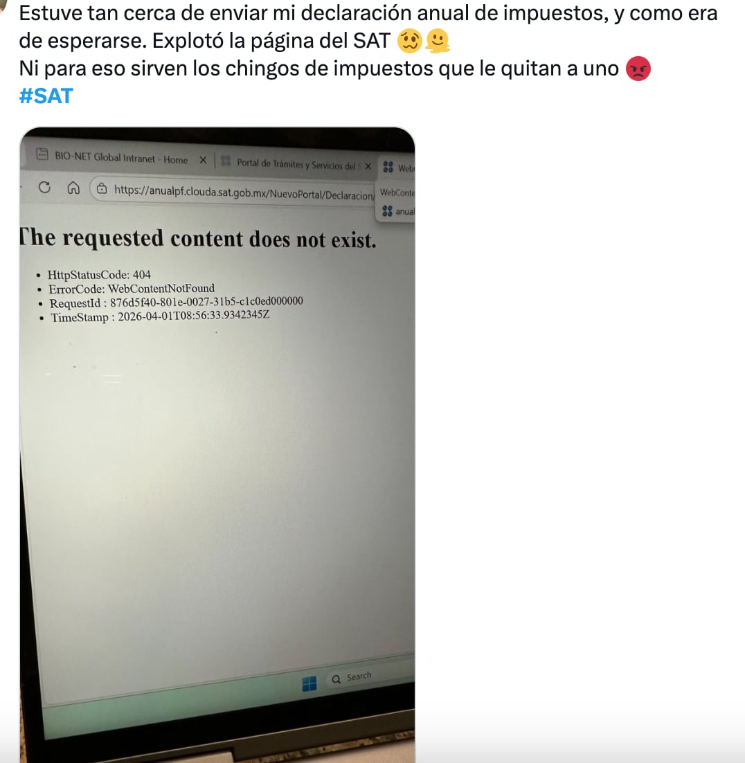 Usuarios reportan fallas en el SAT el 1 de abril 2026