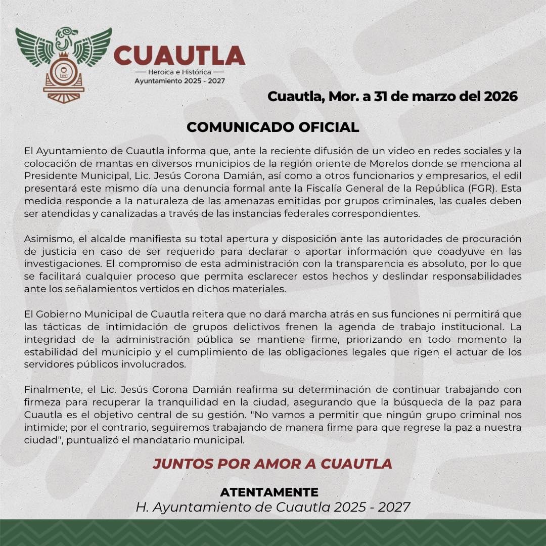 Alcalde de Cuautla rechaza vínculos criminales