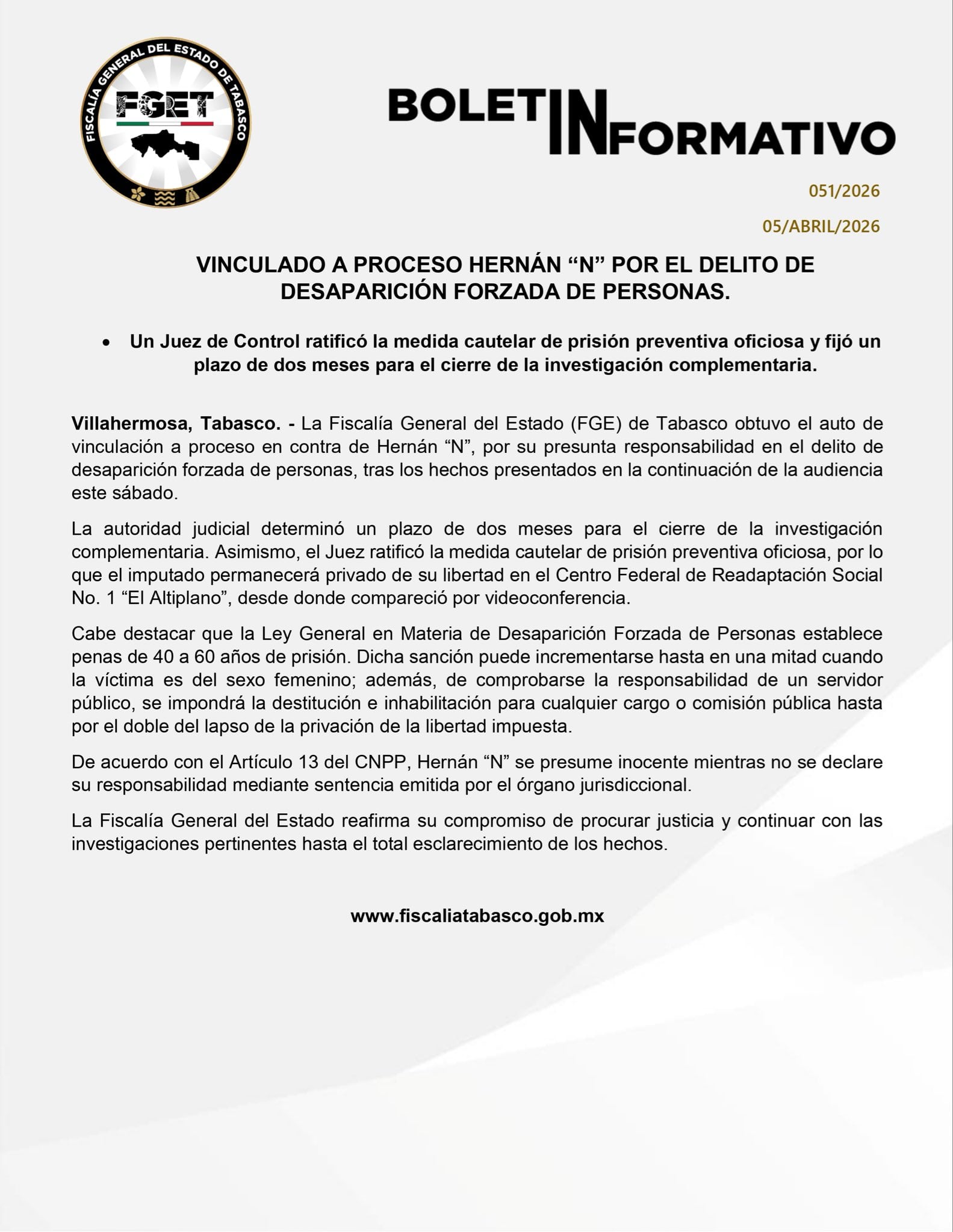Fiscalía de Tabasco confirma proceso contra Hernán Bermúdez por desaparición forzada