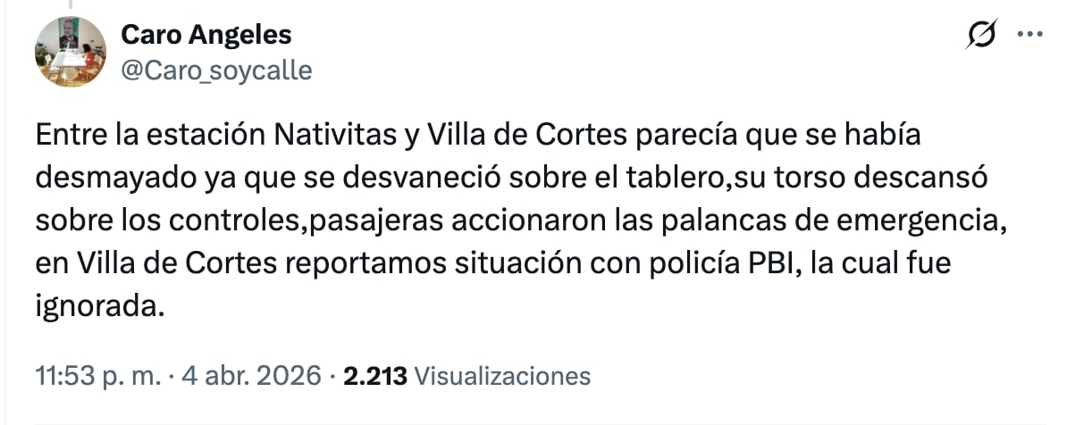 wsmgowarqfavfjg3cljlchv4yy Reportan a conductor del metro de CDMX quien conducía en estado inconveniente