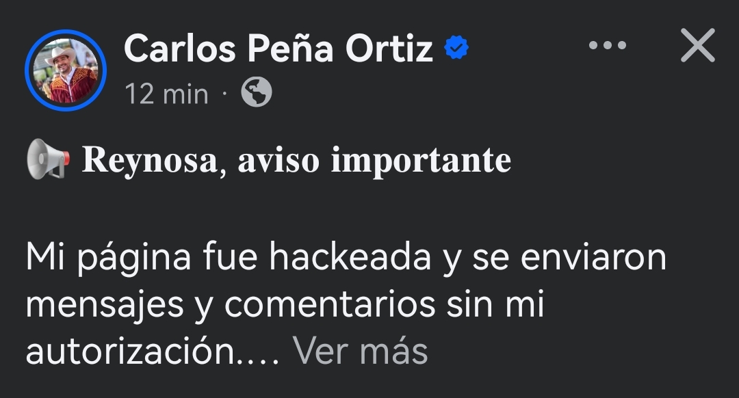 Hackean cuenta de Facebook del alcalde de Reynosa; alerta sobre mensajes falsos