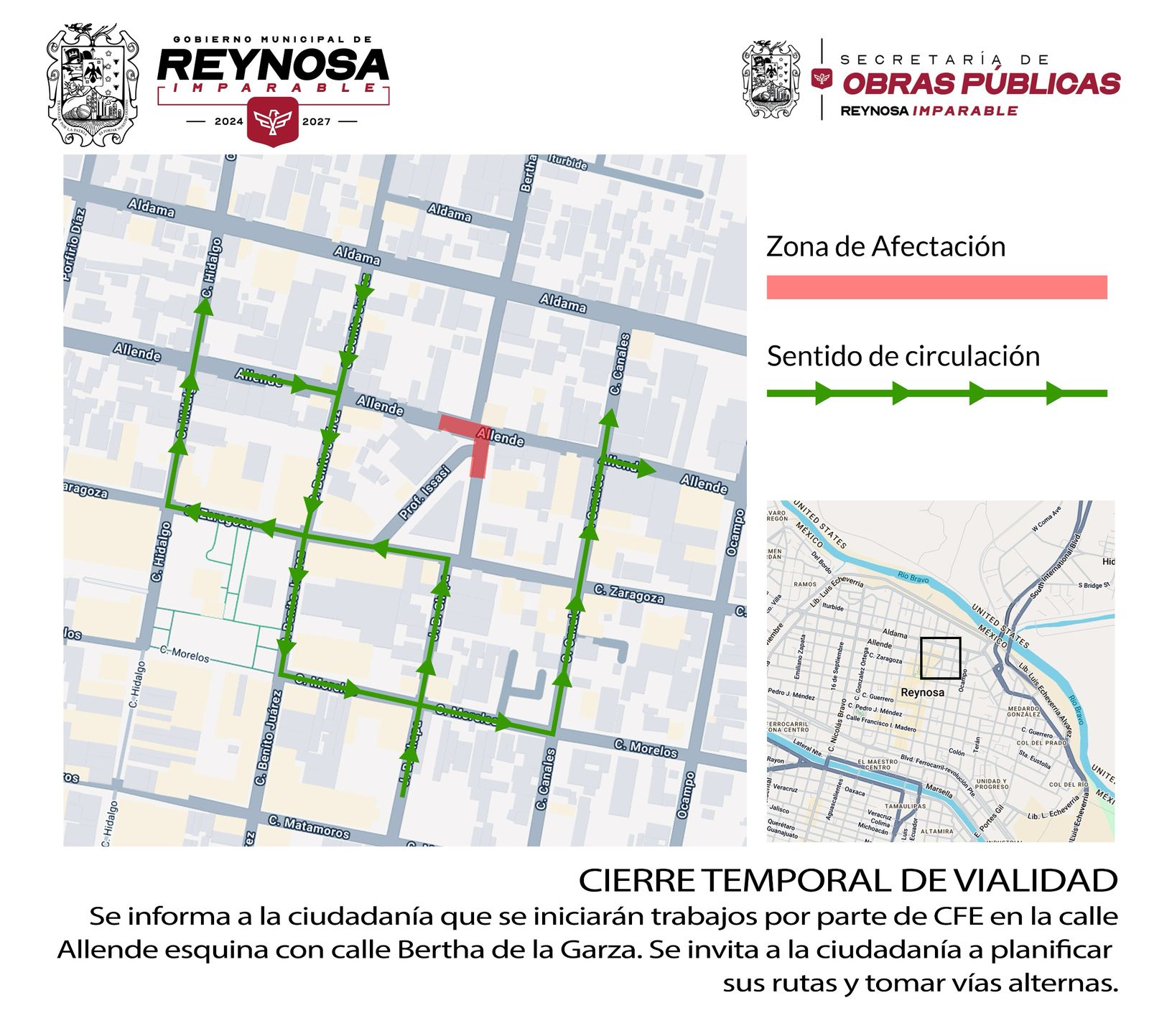 AVISO DE CIERRE TEMPORAL DE VIALIDAD ZONA CENTRO